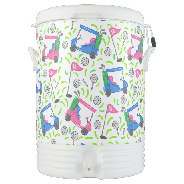 Golf Pattern Preppy Pink Green Blue Beverage Cooler (Front)