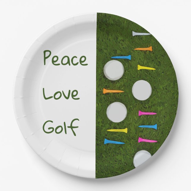 Golf peace love birdies with golf ball and tees paper plates (Front)