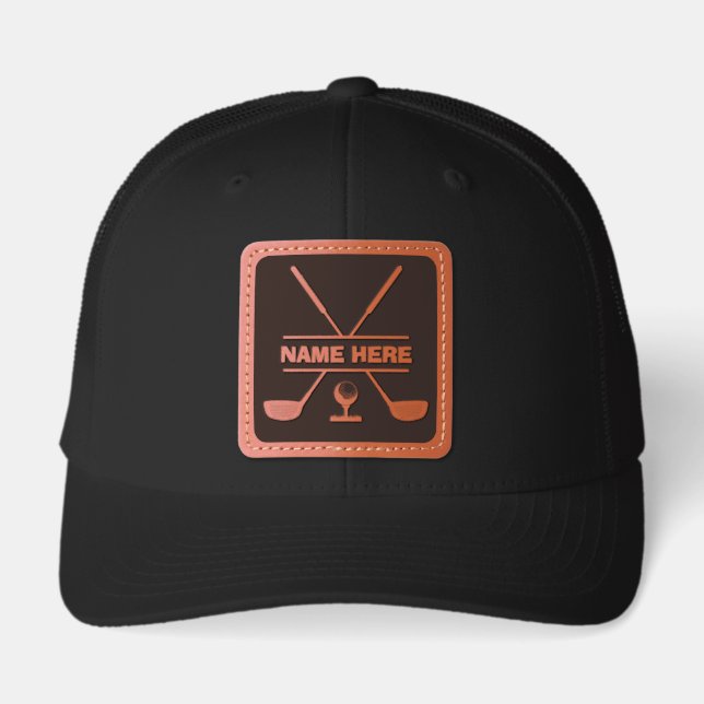 Golf Personalized Custom Golfer Name Leather Patch Hat (Front)