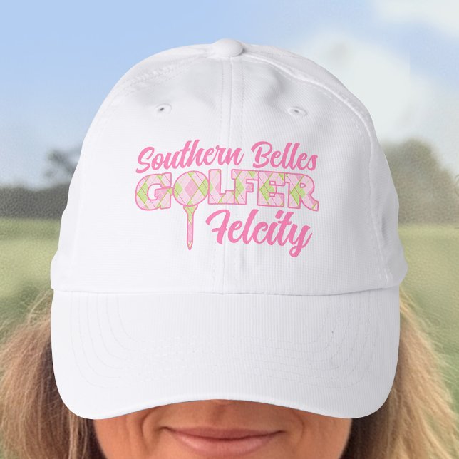 Golf personalized pink club team and player name performance cap (Creator Uploaded)