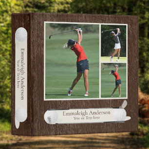 Golf Photo Collage Dark Wood Binder