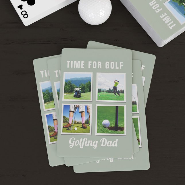 Golf Photo Collage Golfing Dad Playing Cards (It's always time for Golf! You can add up to 4 photos and your Golfing Dad's name)