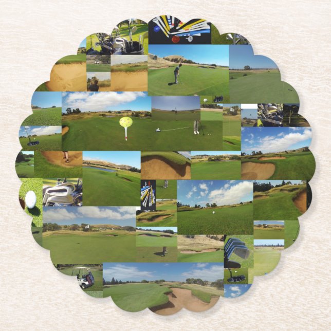 Golf Photo Collage, Paper Party Coasters (Front)