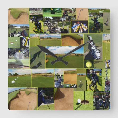 Golf Photo Collage Square Wall Clock