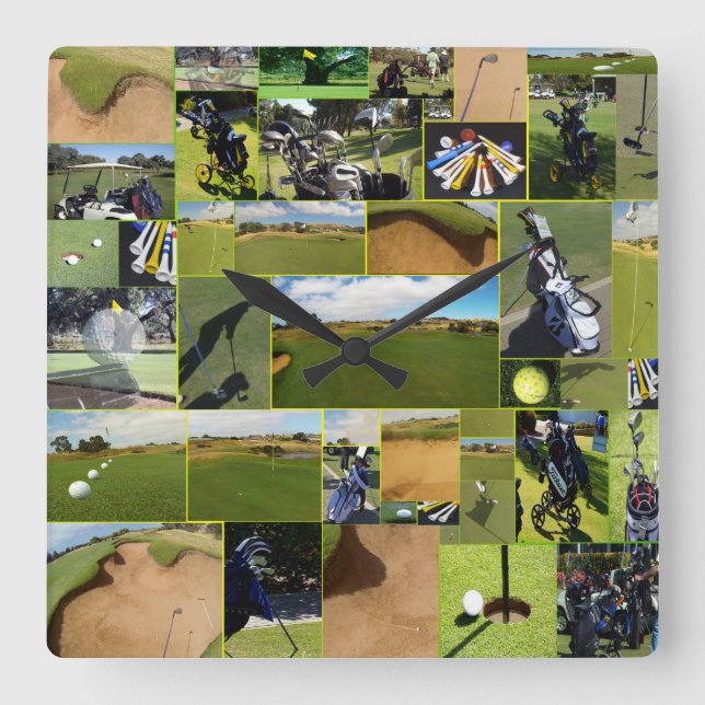 Golf Photo Collage, Square Wall Clock (Front)