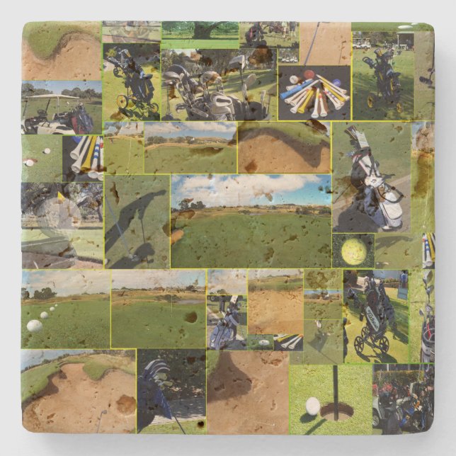 Golf Photo Collage, Stone Coaster (Front)