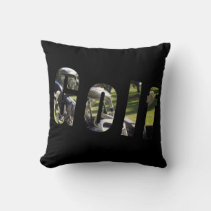 Golf Picture Logo, Black Throw Cushion. Pillow