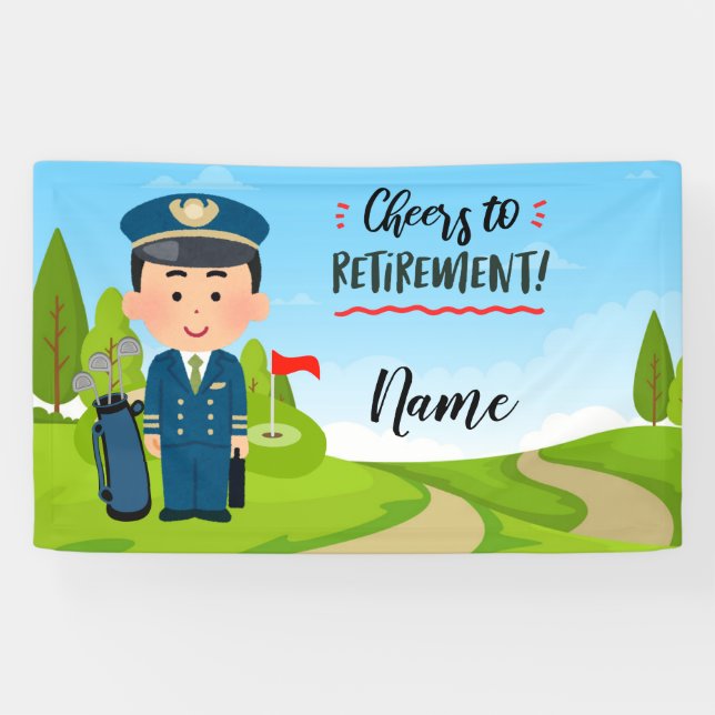 Golf Pilot retirement with happy golfer on green Banner (Horizontal)