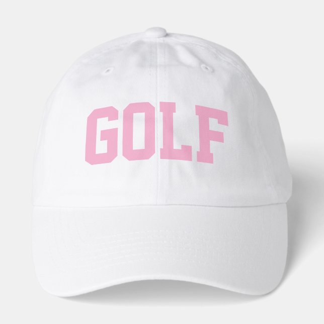 GOLF Pink Athletic Text Bright Red Background Hat (Front)