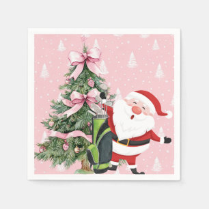 Golf Pink Christmas themed for Lady Golfer Napkins