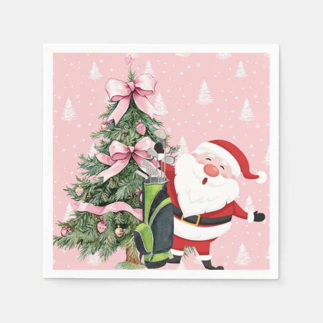 Golf Pink Christmas themed for Lady Golfer Napkins (Front)