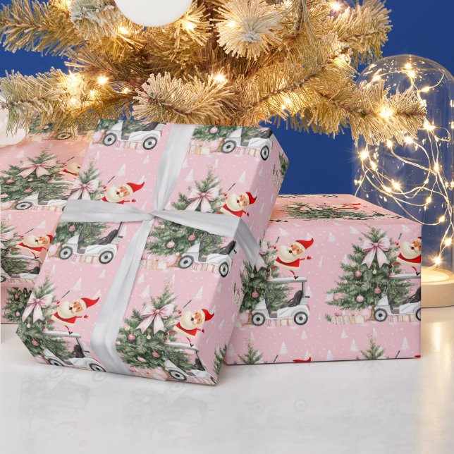 Golf Pink Christmas themed for Lady Golfer Wrapping Paper (Holidays)