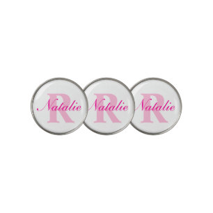 Golf pink monogram name & initial golf ball marker