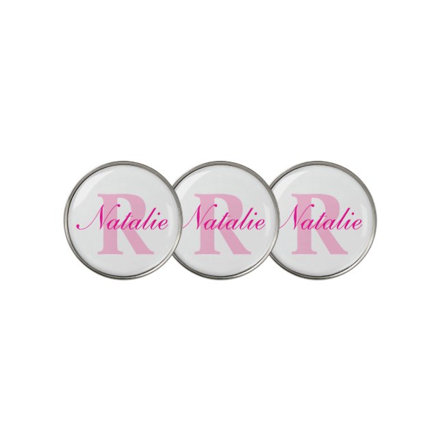 Golf pink monogram name & initial  golf ball marker (3 Up)