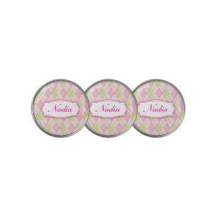 Golf pink plaid personalized name golf markers