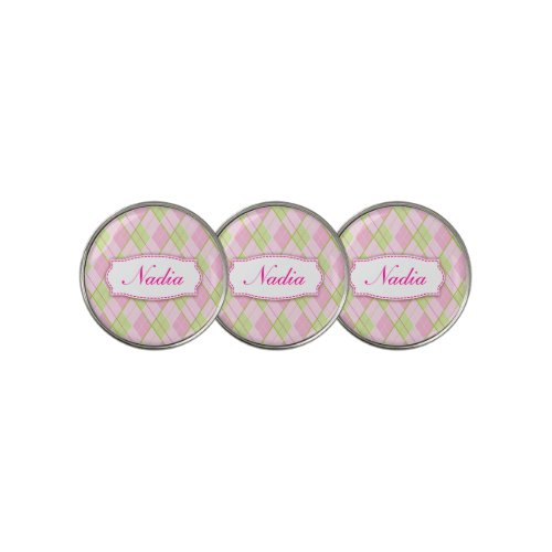 Golf pink plaid personalized name golf markers