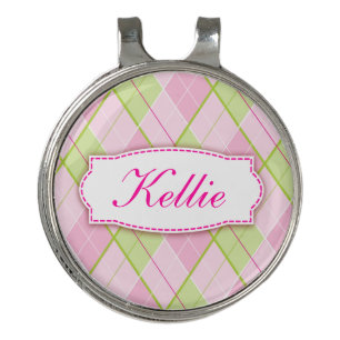 Golf pink plaid personalized name marker hat clip