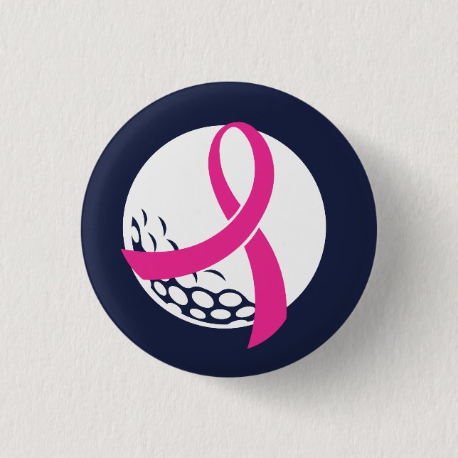 Golf Pink Ribbon Breast Cancer Awareness Button (Front)