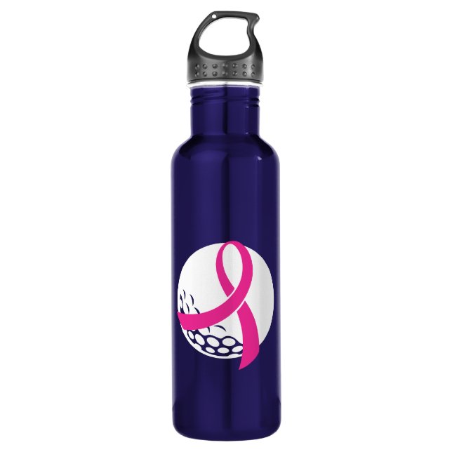 Golf Pink Ribbon Breast Cancer Awareness Stainless Steel Water Bottle (Front)