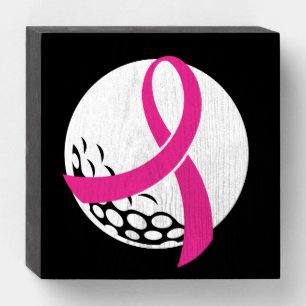 Golf Pink Ribbon Breast Cancer Awareness Wooden Box Sign