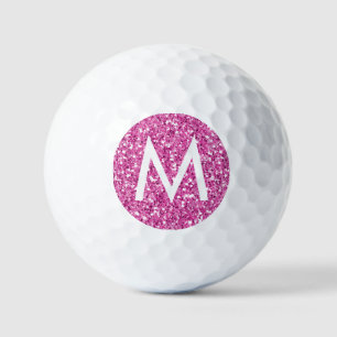 Golf Pink Simple Monogram Initial Sparkly Balls