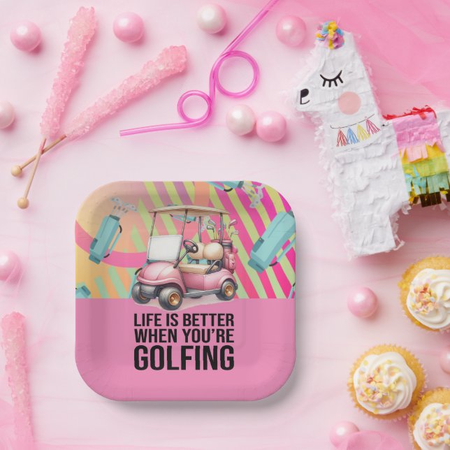 Golf Pink Themed for Woman Golfer Party Paper Plates (Party)