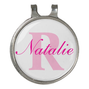 Golf pink white monogram name & initial golf hat clip