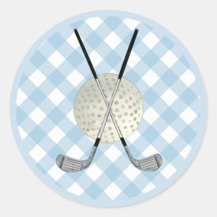 Golf Plaid Blue White Preppy Country Club Classic Round Sticker