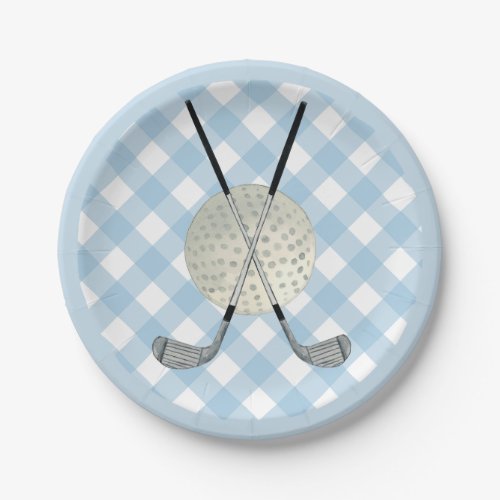 Golf Plaid Blue White Preppy Country Club Paper Plates