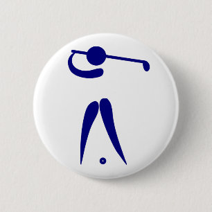 Golf Player Blue White Sports, add text and color Pinback Button