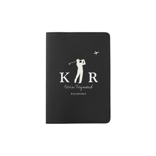 Golf Player - Classic Golfer Monogram Black Passport Holder (Front)