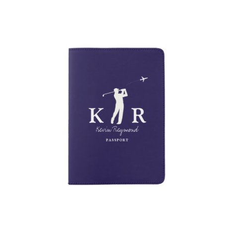 Golf Player Classic Golfer Monogram Blue Passport Holder
