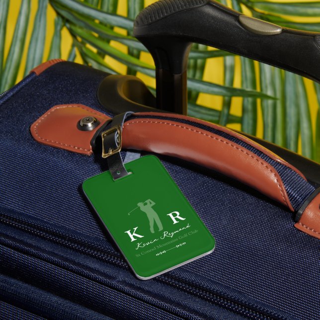 Golf Player Cool Classy Monogram Luggage Tag (Front Insitu 1)