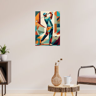 Golf Player Cubist Poster