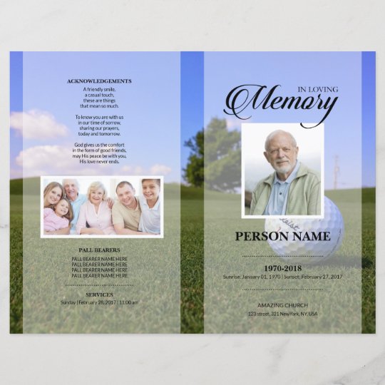 Golf Player Funeral Template | Zazzle.com