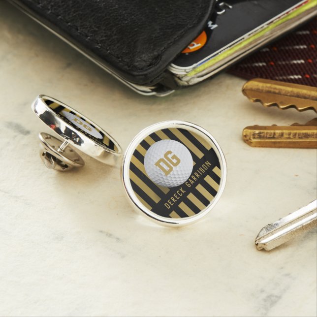 Golf Player | Gold Initials Cool Sport Gift Lapel Pin (In Situ)