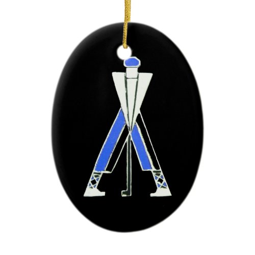 GOLF PLAYER,GOLFER BLACK,BLUE SAPPHIRE MONOGRAM CERAMIC ORNAMENT