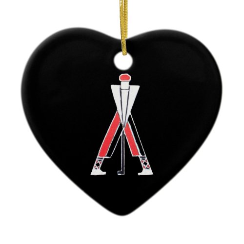GOLF PLAYER,GOLFER BLACK ,RED RUBY MONOGRAM CERAMIC ORNAMENT