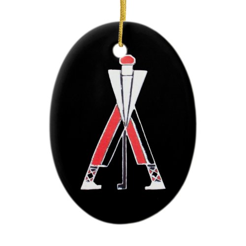 GOLF PLAYER,GOLFER BLACK ,RED RUBY MONOGRAM CERAMIC ORNAMENT