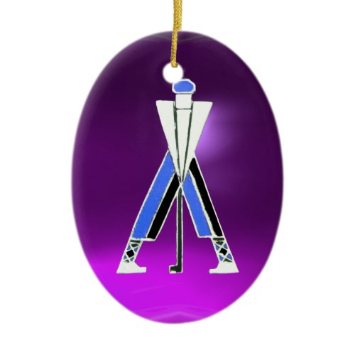 GOLF PLAYER,GOLFER PURPLE AMETHYST MONOGRAM CERAMIC ORNAMENT