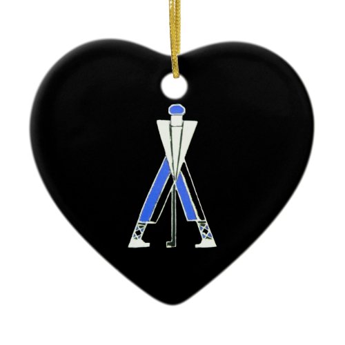 GOLF PLAYER,GOLFER RED RUBY HEART MONOGRAM CERAMIC ORNAMENT