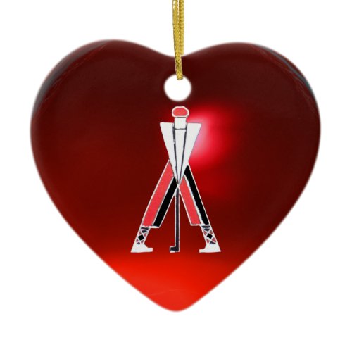 GOLF PLAYER,GOLFER RED RUBY MONOGRAM CERAMIC ORNAMENT