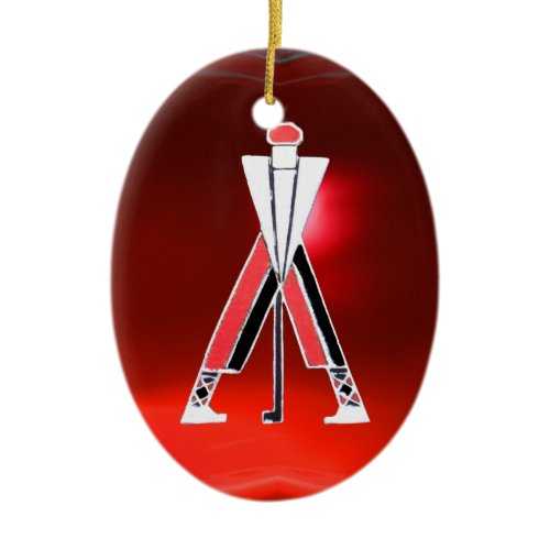 GOLF PLAYER,GOLFER RED RUBY MONOGRAM CERAMIC ORNAMENT