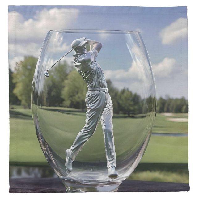 Golf Player In A Glass Tumbler With Golf Course,  Cloth Napkin (Front)