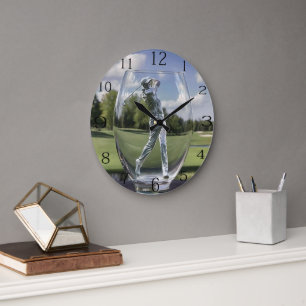 Golf Player In A Glass Tumbler With Golf Course, Large Clock