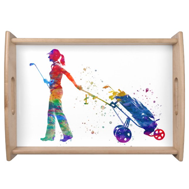 Golf player in watercolor serving tray (Front)