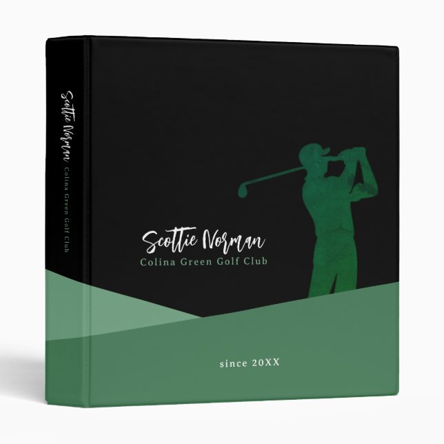 Golf Player Man with Golf Club Green and Black 3 Ring Binder (Front/Spine)