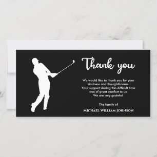 Golf Player Memorial Funeral Black And White Thank You Card