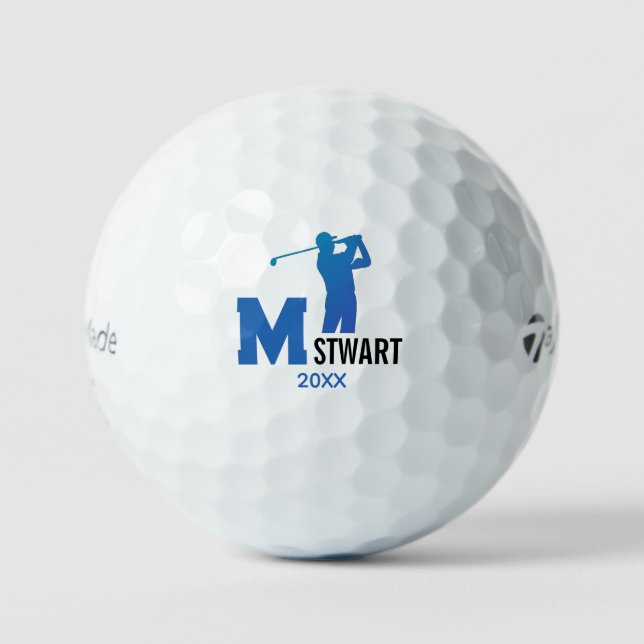 Golf-Player Modern Blue Monogram   Golf Balls (Front)