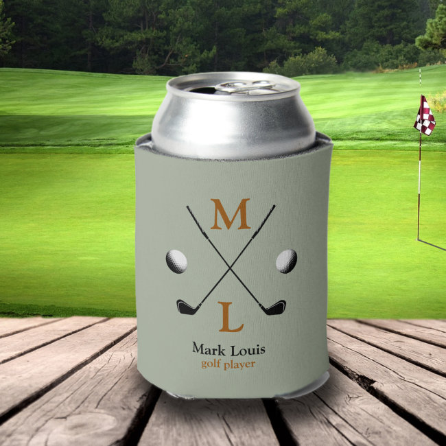 golf player monogram personalized can cooler